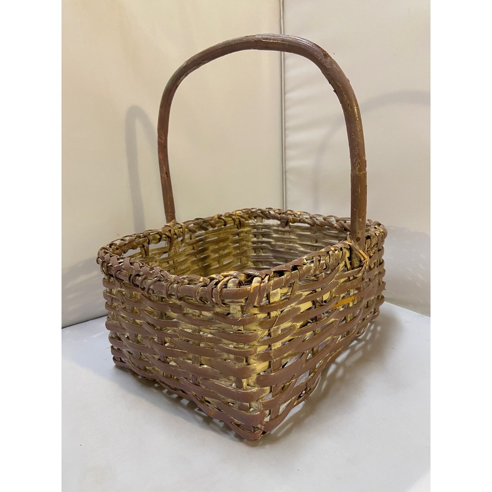 Woven Wicker Basket Unisex Brown Distressed Rustic Storage Decor Cottagecore